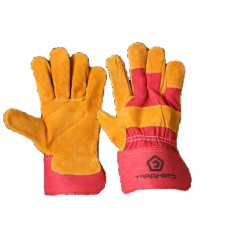 Перчатки спилковые комбинированные желтые с красным (тип 