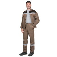 Костюм СИРИУС-МАСТЕР куртка кор., брюки, кофейный с тёмно-коричневым и оранжевым..
