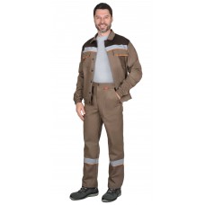 Костюм СИРИУС-МАСТЕР куртка кор., брюки, кофейный с тёмно-коричневым и оранжевым кантом с СОП