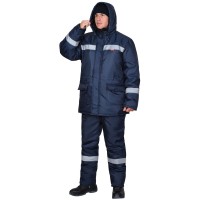 Куртка СИРИУС-БРИГАДИР зимняя, синяя с СОП, мех. ворот, капюшон (утеплитель 600 ..