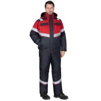 Костюм СИРИУС-НАВИГАТОР-1М зимний, куртка кор., п/к, тёмно-серый с красным и СОП..