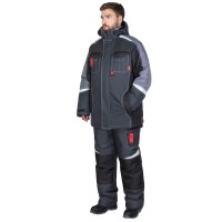 Костюм СИРИУС-ФАВОРИТ-МЕГА-М зимний, куртка дл., п/к, тёмно-серый с черным, сред..