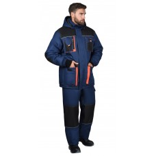 Костюм СИРИУС-МАНХЕТТЕН-М зимний, куртка дл, брюки, тёмно-синий с черным и кирпичной отделкой