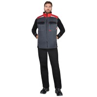 Жилет СИРИУС-ФАВОРИТ-МЕГА тёмно-серый с черным и красной отделкой