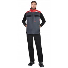 Жилет СИРИУС-ФАВОРИТ-МЕГА тёмно-серый с черным и красной отделкой