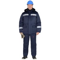 Куртка СИРИУС-БРИГАДИР зимняя, мех. ворот, капюшон, тёмно-синяя с СОП (утеплител..