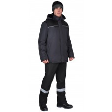 Куртка СИРИУС-МАСТЕР-М зимняя, тёмно-серая с чёрным и СВ кантом, с флисовым воротником и капюшоном